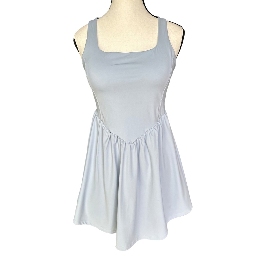 Light Blue Athletic Exercise Tennis Dress Twisted Back Romper Small Unbranded